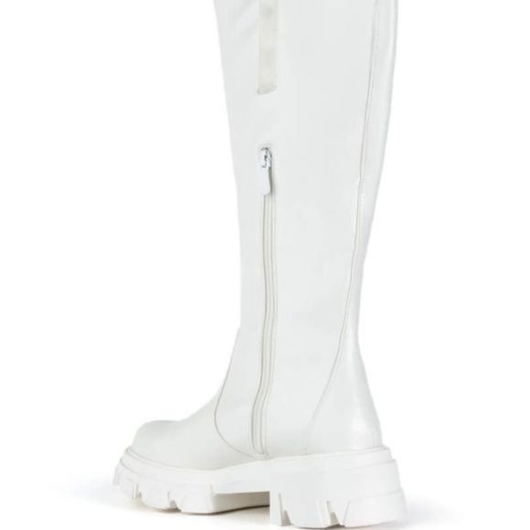 Callie Livs Gone Girl Azalea Wang Chunky Flat White Vegan Leather Riding Boot 10 - Picture 6 of 8